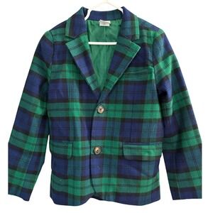 Gumboree Plaid Twill Blazer Jacket Boys 5T Blue Green School Festive Preppy Play